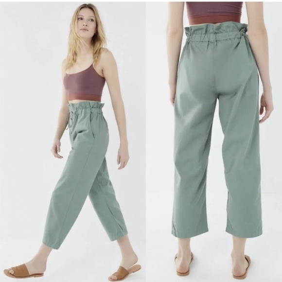 Urban Outfitters Pants - Urban Outfitters Green Cotton Paper Bag Pants
